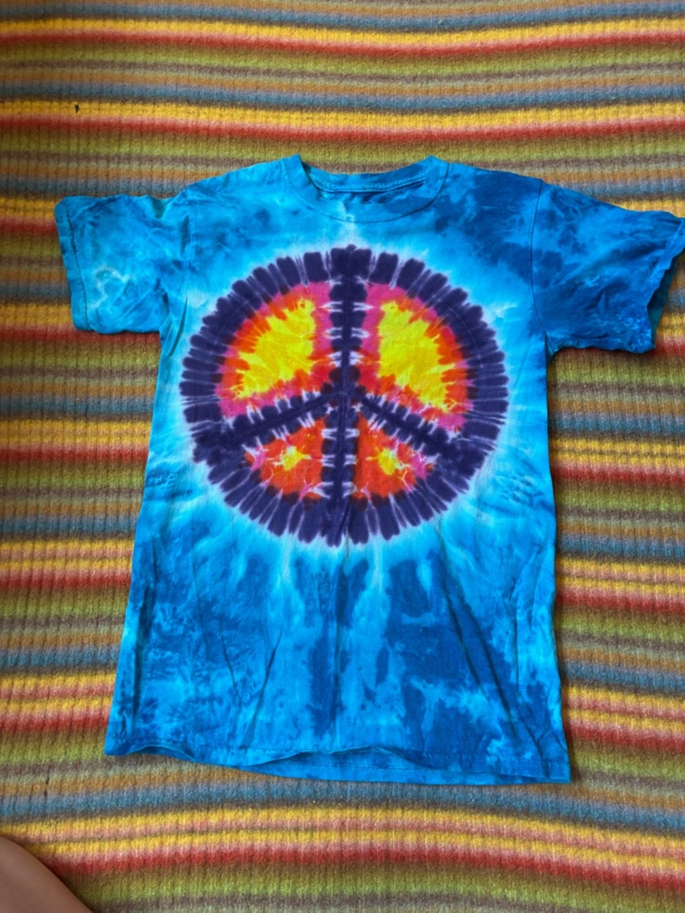 Blue Tie-Dye Muscle Tee with Peace Sign Graphic